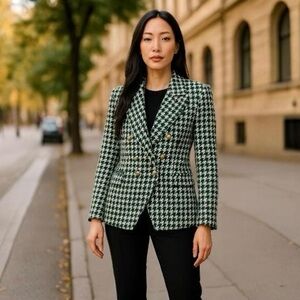 House of Harlow 1960 Forest Green and Cream Coat